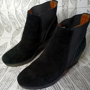 Walder Schuhe Ankle Boot Wedge Heel Suede Leather Swiss Size 38 Black Whimsygoth
